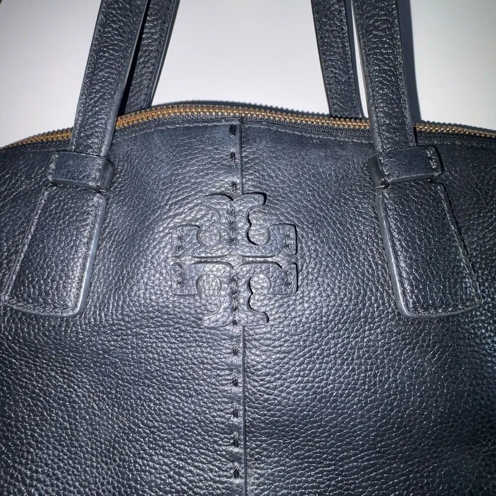 Tory Burch Black Pebbled Leather McGraw Top-Zip Satchel Crossbody Bag